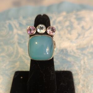 Sterling Silver Blue Chalcedony Ring With Amethyst And Topaz